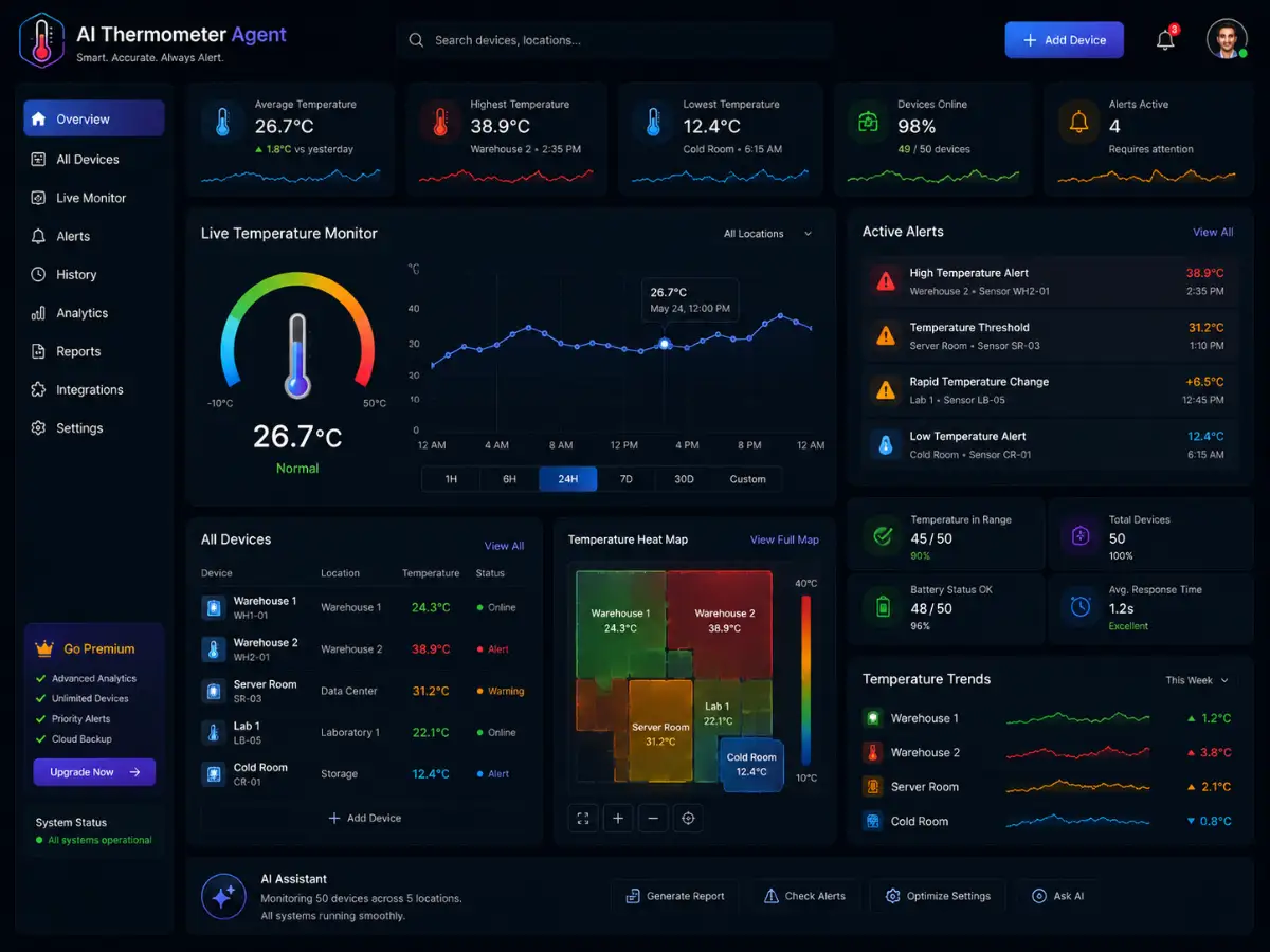 aithermometer.app AI thermometer app — temperature dashboard preview